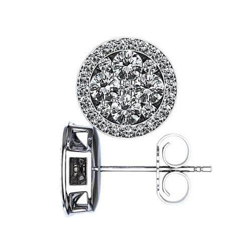 1.04 Ct Sparkling Round Cut Real Diamonds Halo Women Studs Earring WG 14K