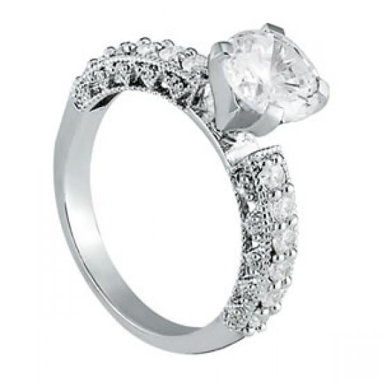 1.05 Carats Real Diamond Lady Engagement Gold Solitaire Ring With Accents