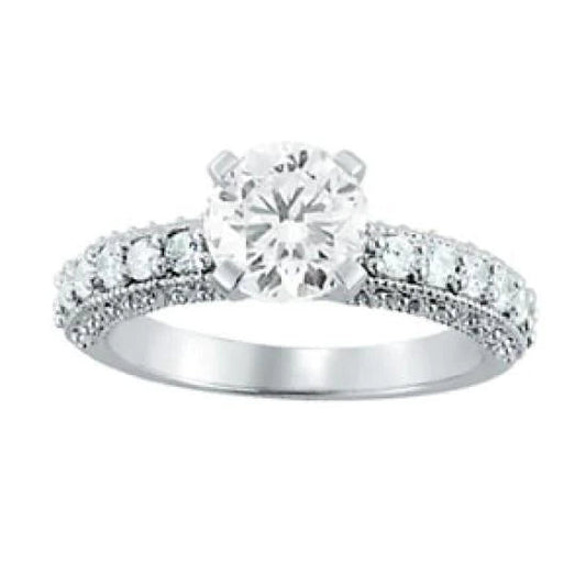 1.05 Carats Real Diamond Lady Engagement Gold Solitaire Ring With Accents