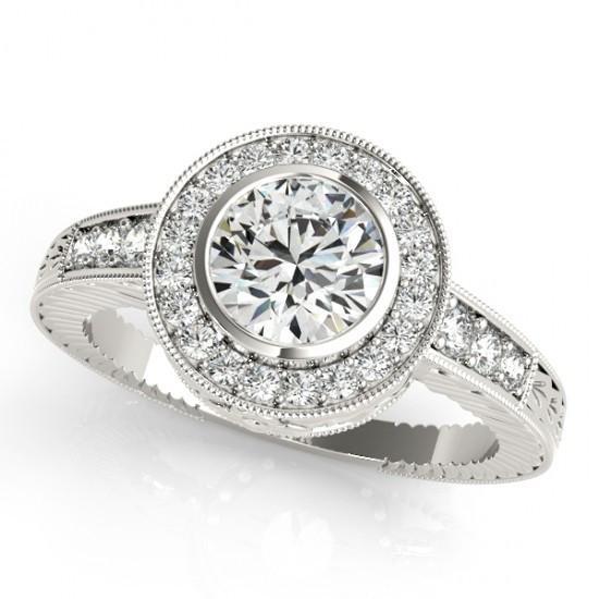 1.25 Carats Round Real Diamonds Halo Fancy Ring Gold White 14K