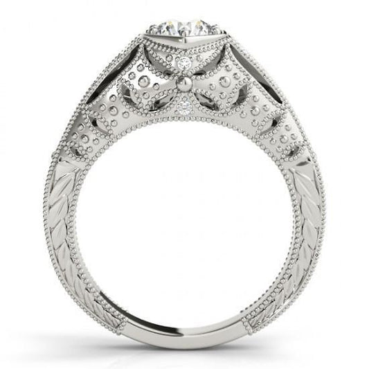 1.25 Ct. Natural Diamonds Solitaire With Accents Engraved Ring