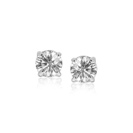 1.3 Ct Prong Set Solitaire Round Real Diamond Stud Earring 14K White Gold