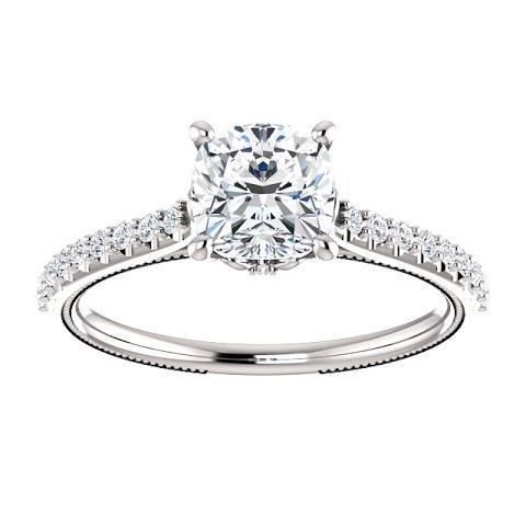 1.30 Ct Cushion Real Natural Earth Mined Diamond Engagement Ring With Accents