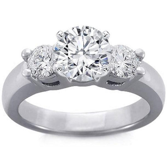 1.30 Ct Round Three Stone Real Natural Earth Mined Diamond Engagement Ring 14K White Gold