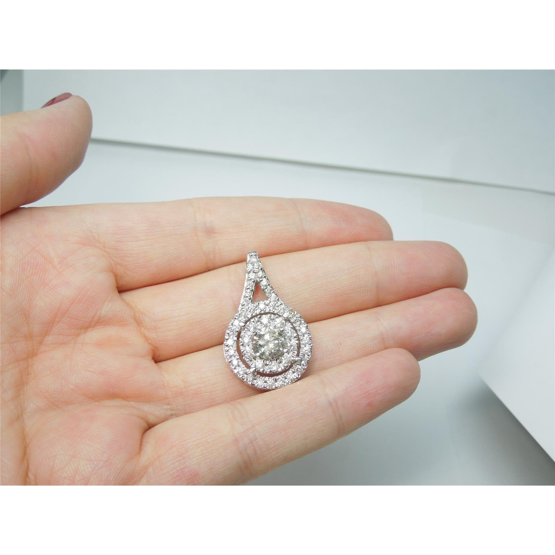 1.33 Ct Sparkling Genuine Round Cut Diamonds Large Pendant Necklace White Gold
