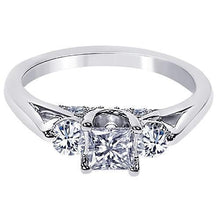 1.35 Carats Real Diamond 3 Stone Style Engagement Ring White Gold 14K