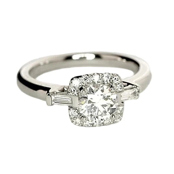 1.35 Carats Three Stone Real Natural Earth Mined Diamonds Engagement Ring White Gold 14K