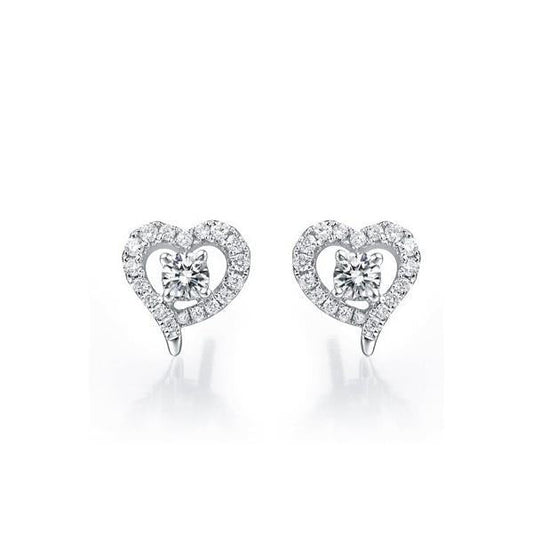 1.36 Carats Real Natural Earth Mined Diamond Heart Shape Halo Stud Earring 14K White Gold