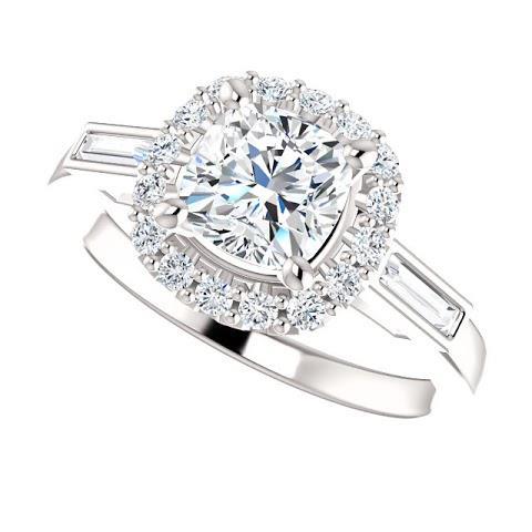 1.40 Carats Halo Diamond Engagement Band Ring 3 Stone White Gold 14K