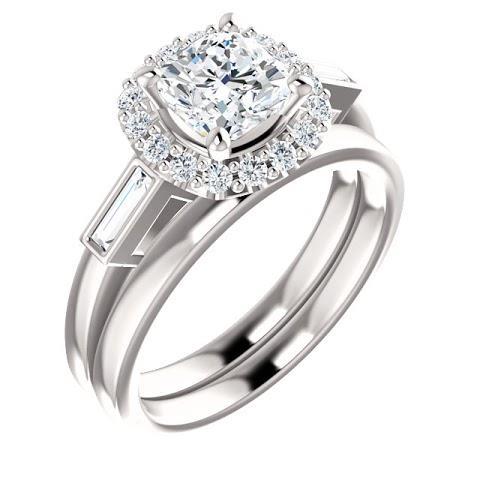 1.40 Carats Halo Diamond Engagement Band Ring 3 Stone White Gold 14K