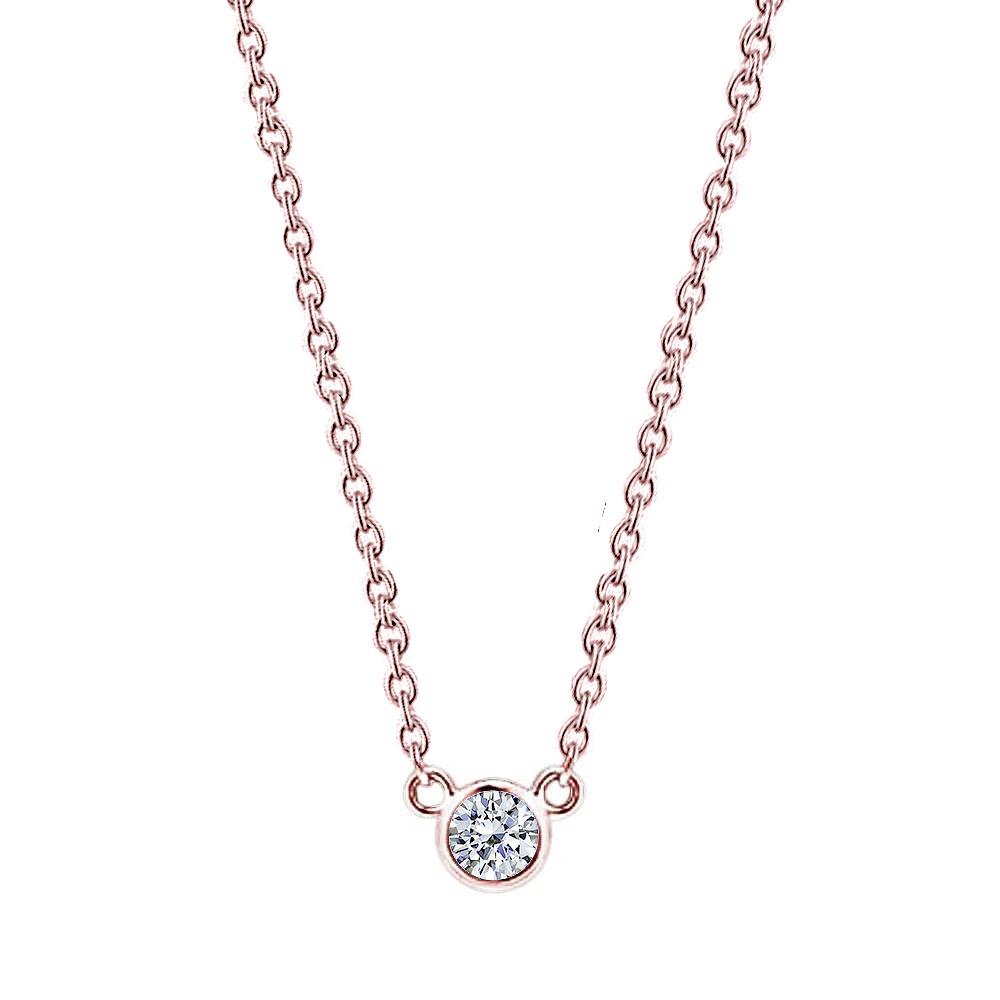 1.5 Carat Real Diamond 16 Or 18" Pendant Necklace Rose Gold Yard Bezel Set