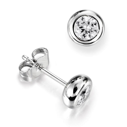 1.5 Ct Bezel Set Round Real Natural Earth Mined Diamond Women Stud Earring 14K White Gold