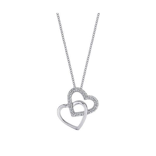 1.5 Ct Round Cut Real Double Heart Style Pendant Necklace