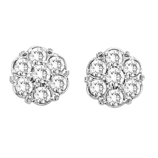 1.5 Ct Round Flower Real Natural Earth Mined Diamond Cluster Stud Earring