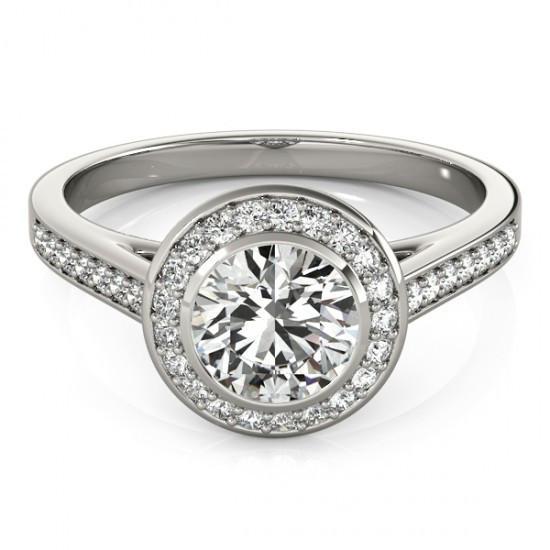 Round Natural Diamond Halo Ring White Gold 14K