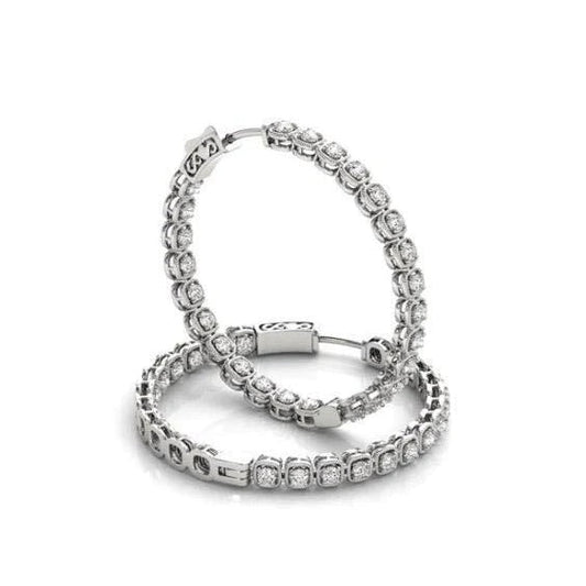 1.50 Carat Round Real Diamonds Hoop Earrings Solid Gold 14K Earring