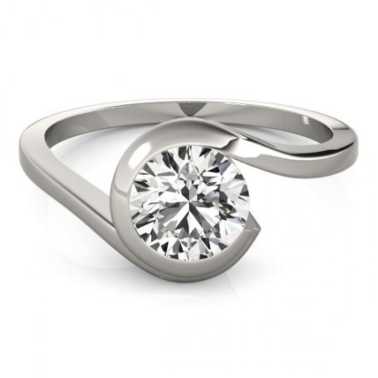 Solitaire Round Genuine Diamond Engagement Ring White Gold 14K