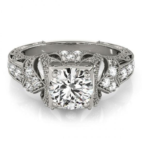 Solitaire With Accents Genuine Diamond Vintage Style Ring