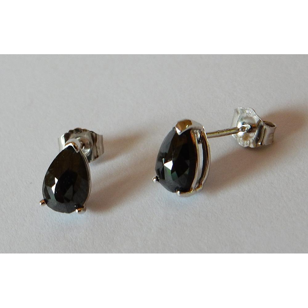 1.50 Carats Pear Stud Earrings Natural Black Diamonds White Gold