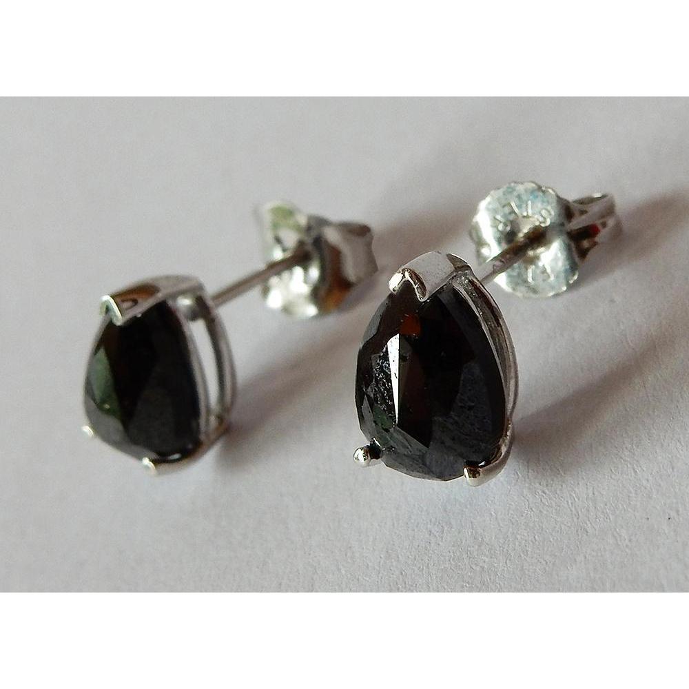 1.50 Carats Pear Stud Earrings Natural Black Diamonds White Gold 14K Finish