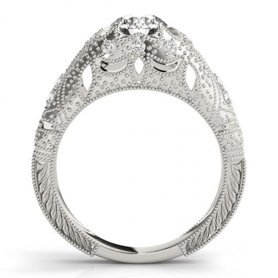 1.50 Carats Real Diamond Engagement Ring Engraved Solid White