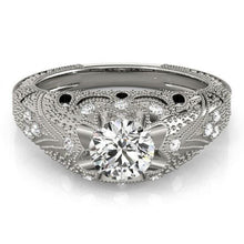 Real Diamond Engagement Ring Engraved Solid White Gold 14K
