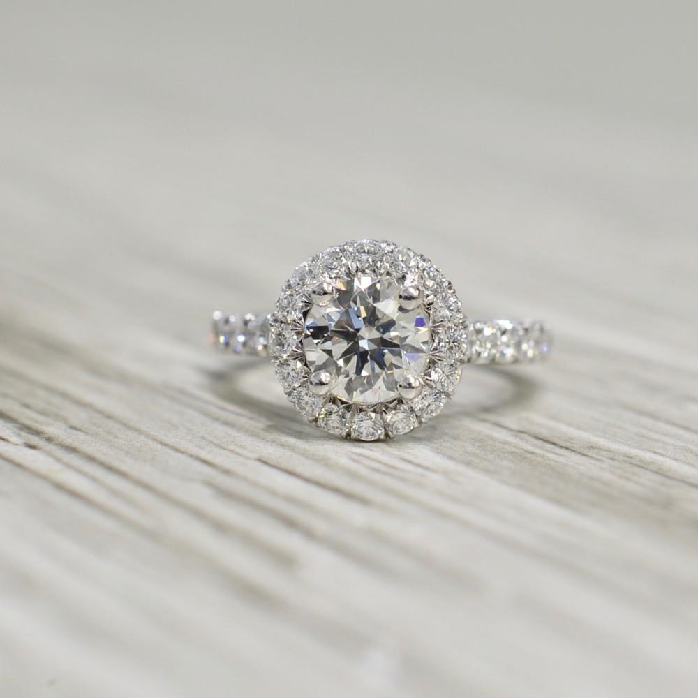 1.50 Carats Real Diamond Engagement Ring Halo White Gold