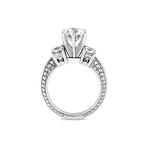 1.50 Carats Real Diamond Three Stone Gold Engagement Ring