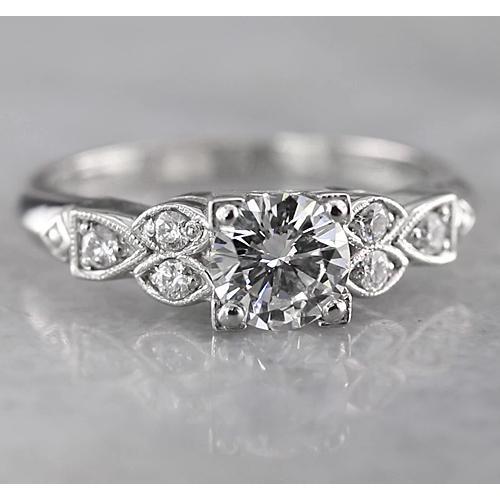1.50 Carats Round Natural Earth Mined Diamond Engagement Ring Antique Style White Gold 14K