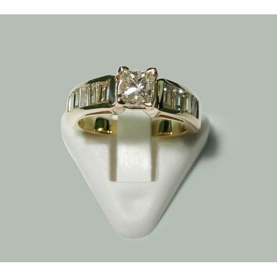 Princess & Baguette Natural Diamond Engagement Ring Yellow Gold
