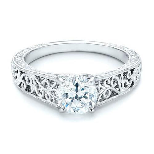 1.50 Ct Round Cut Solitaire Real Diamond Antique Style Ring