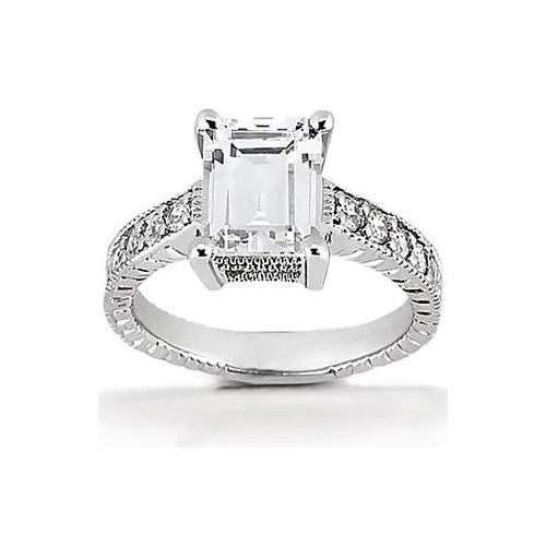 1.51 Ct. Emerald Real Diamond Engagement Ring Antique Style Jewelry