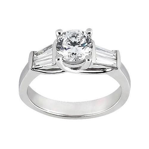1.53 Carat Round & Baguette Genuine Diamonds Engagement Ring Three Stone Style