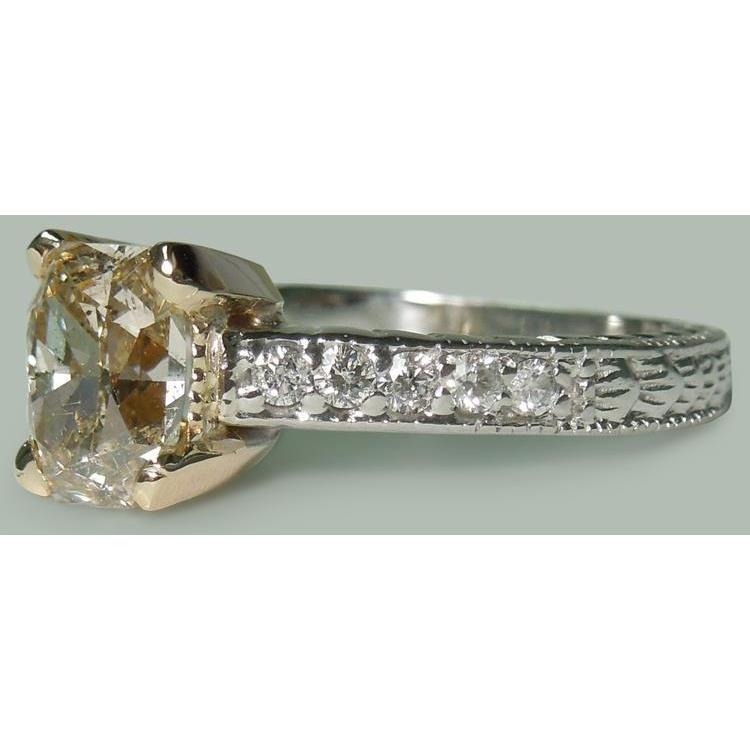 Ct Radiant & Round Natural Diamonds Wedding Ring Two Tone Gold