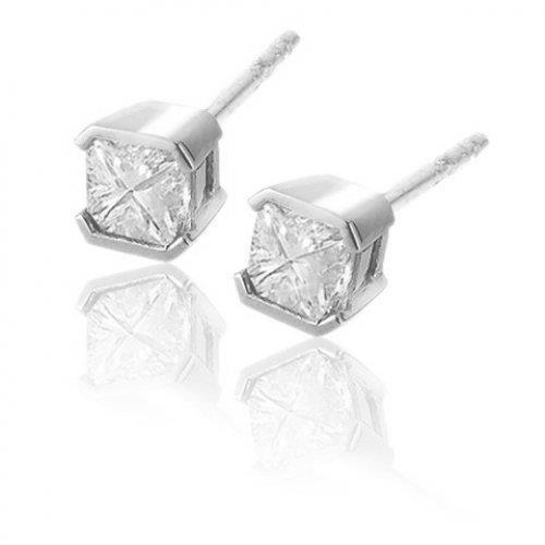 1.70 Carat Real Princess Cut Diamond Stud Earring Women Gold 14K