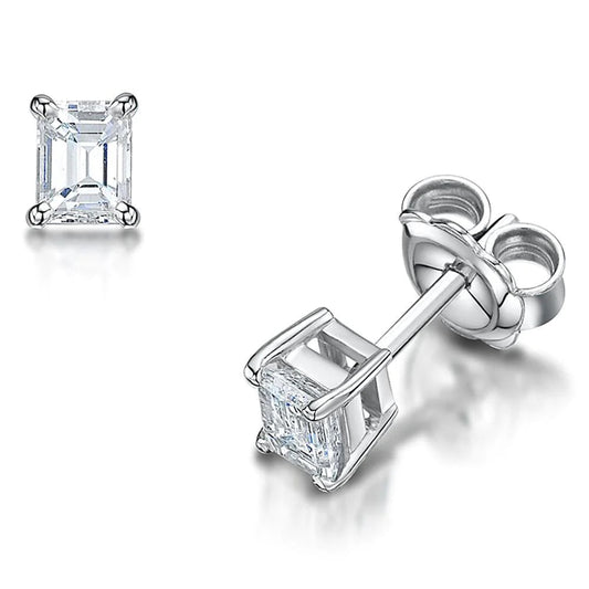 1.70 Ct Emerald Cut Real Diamond Studs Earrings White Gold 14K