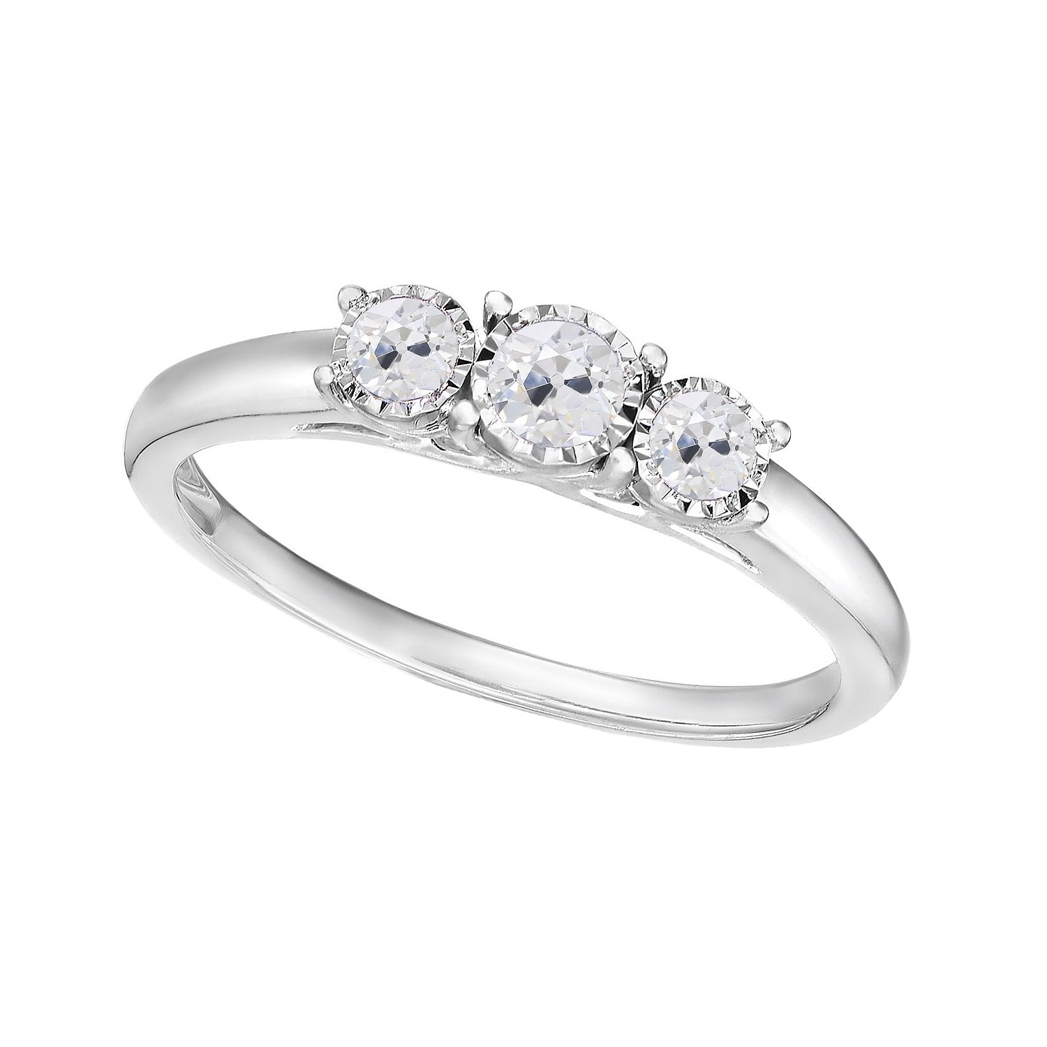 1.75 Carats Round Three Stone Ring Old Mine Cut Real Natural Earth Mined Diamonds