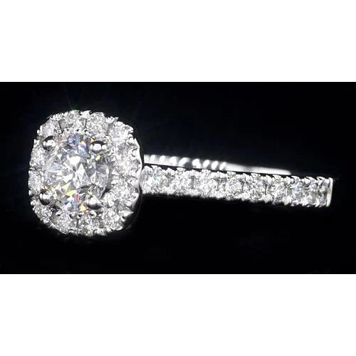 1.84 Carats Halo Setting Engagement Ring Real Diamond White Gold 14K