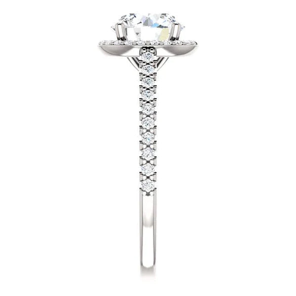 1.85 Carat Round Real Diamond Halo Ring White Gold 14K