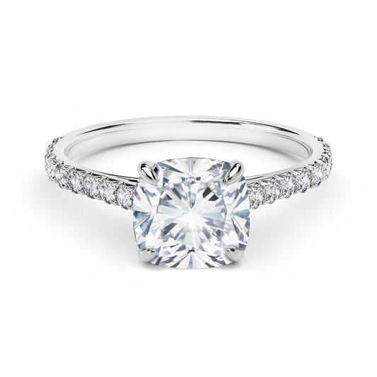 1.85 Carats Cushion Solitaire With Accents Natural Diamond Ring White Gold 14K