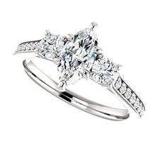 1.85 Ct. 3 Stone Marquise With Round Halo Real Diamonds Ring New