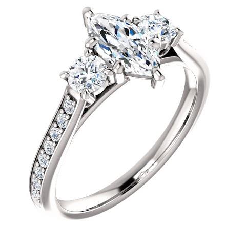 1.85 Ct. 3 Stone Marquise With Round Halo Real Diamonds Ring New