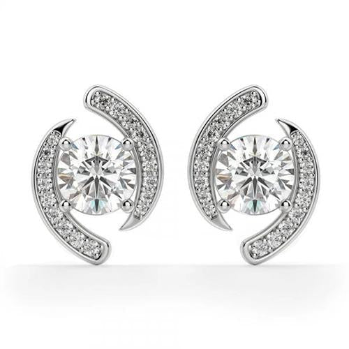 1.9 Ct Round Cut Genuine Natural Earth Mined Diamond Women Stud Halo Earring 14K White Gold