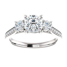 1.90 Ct 3 Stone Cushion Genuine Natural Earth Mined Diamond Engagement Ring Band White Gold