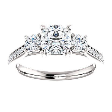 1.90 Ct 3 Stone Cushion Genuine Natural Earth Mined Diamond Engagement Ring Band White Gold