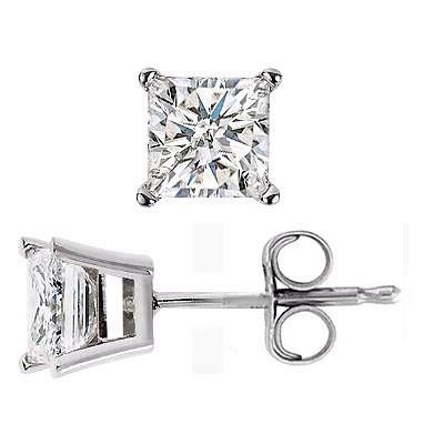 natural princess diamond 1.90ct earring front view