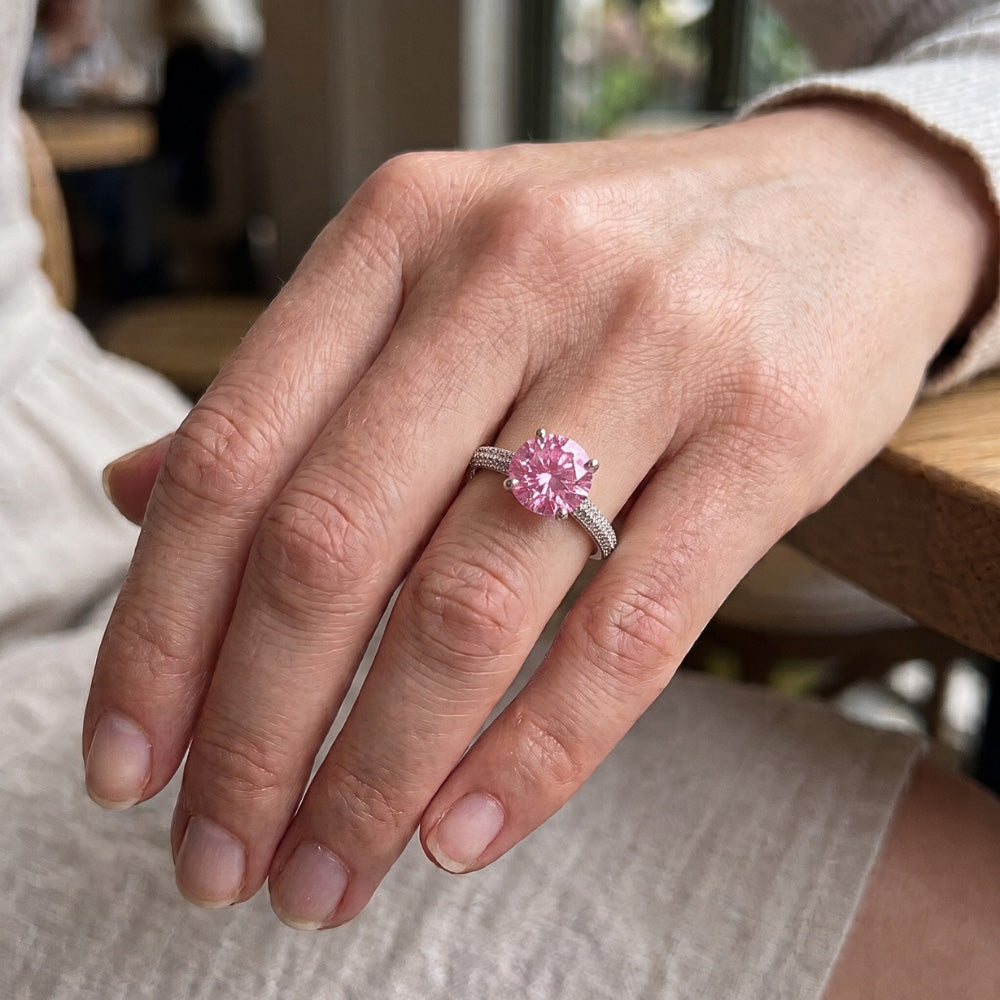 2.01 Ct Pink Sapphire Cushion Round Natural Earth Mined Diamonds Ring White Gold Gemstone