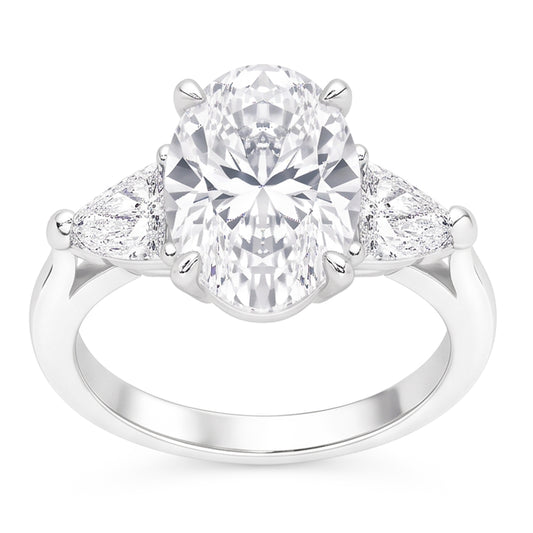 2.20 Ct. Oval Trillion Real Natural Earth Mined Diamonds Ring White Gold Jewellery Three Stone