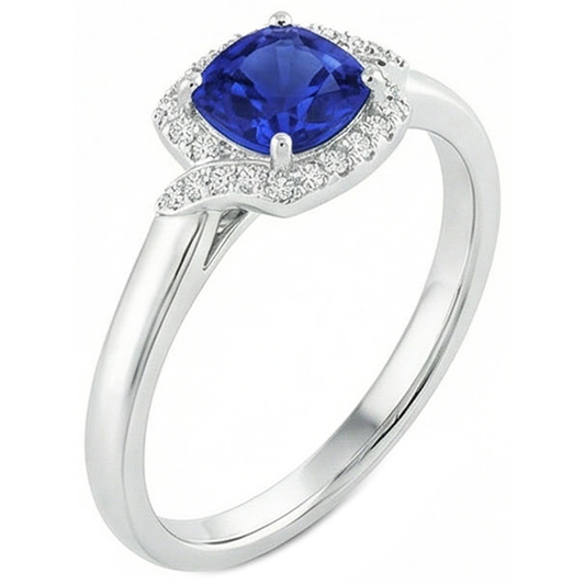 2.25 Carats Ceylon Sapphire And Natural Earth Mined DIAMOND ( NOT LAB GROWN ) Promise Ring White Gold 14K