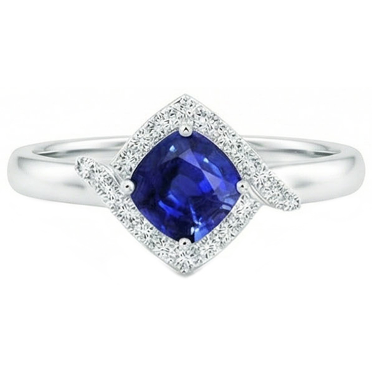 2.25 Carats Ceylon Sapphire And Natural Earth Mined DIAMOND ( NOT LAB GROWN ) Promise Ring White Gold 14K